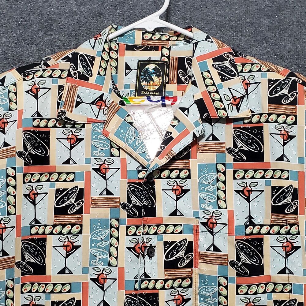 Vintage Koko Island Hawaiian Shirt Mens Large Martini Print Single Stitch USA